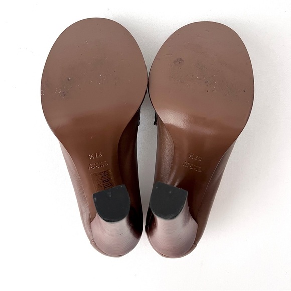 GUCCI | Vintage Alyssa Brown Leather Horsebit Pumps Block Heel Loafers 37.5 - Picture 13 of 16
